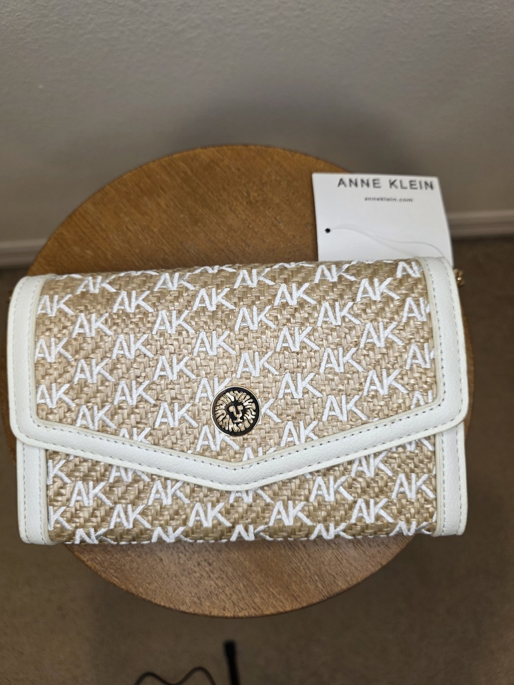 Anne Klein White Trim AK Monogram Crossbody Clutch - Beige/White